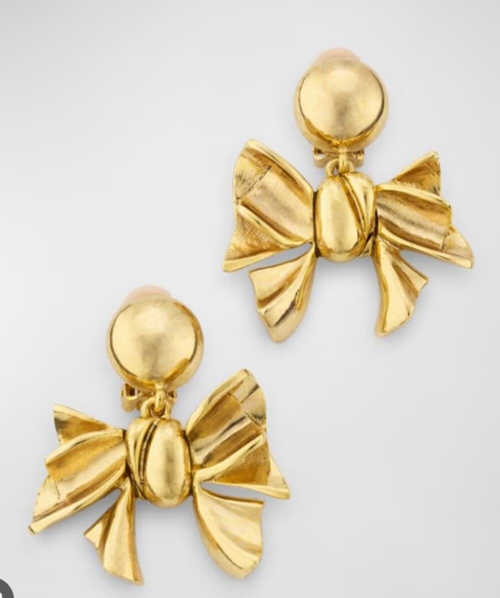 Oscar de la Renta Gold Plated Bow Earrings Statement Jewelry